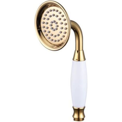 Pommeau de douche en laiton céramique or – Douchette ronde – Résistance à la rouille – Débit d'eau agréable – Installation facile (1/3)