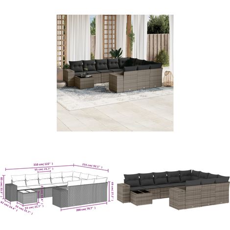 Salon de jardin 11 pcs avec coussins gris résine tressée - Ensemble Salon De Jardin - Meuble De Jardin - Résine Tressée - Rotin Synthétique - Mobilier D'extérieur - Home & Living (1/3)
