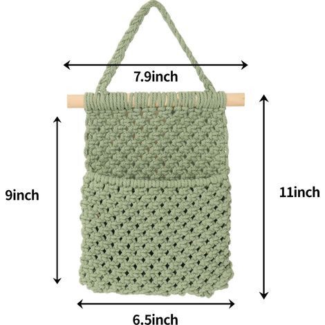 Sac de rangement mural tressé à la main en corde de coton vert poudré, 176 g, organisateur suspendu pour maison, cuisine, chambre, salle de bain et petits accessoires (1/5)