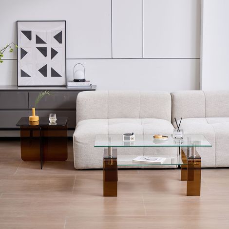 Table basse, en verre, transparent, pour salon, style moderne, rangement pratique, format pratique