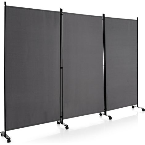 Divisorio a 3 pannelli in tessuto portatile con ruote per privacy, Divisorio indipendente per casa e ufficio Grigio (1/4)