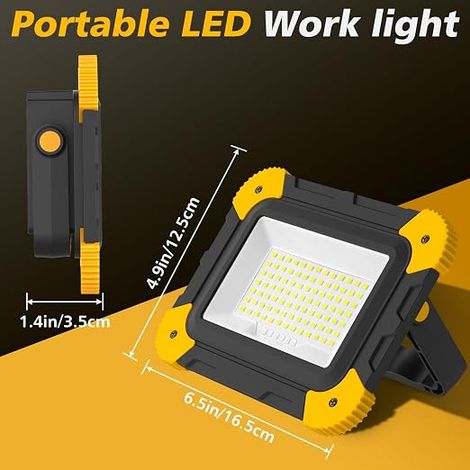 Rechargeable LED Floodlight, 5 Modes Battery with USB Cable, 3000 mAh Portable Construction Lighting, Waterproof Construction Light for Garage, Camping, Fishing (1/4)