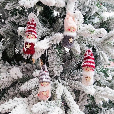 Lot de 4 décorations de sapin de Noël : adorables anges en peluche tricotée, à suspendre aux poupées et mini-jouets. Décoration de fête. (1/4)