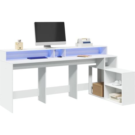LED-Schreibtisch Weiß 200x104x91 cm Holzwerkstoff