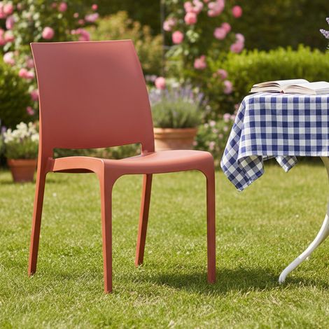 Dmora - Sillas de Jardín Tambora, Silla de jardin, Asiento exterior multiusos, Banco de jardín, Made in Italy, 54x46 h80 cm, Rosa (1/3)