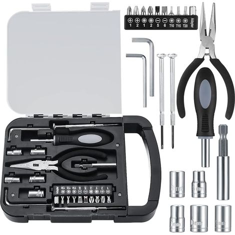22 Pièces Boîte à Outils Complète, Mallette Outils, Coffret à Outils Complet, Boîte à Outils Portable avec Jeu de Tournevis de Precision pour Bricolage (1/5)