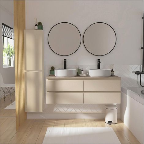 Sorrento 120 cm Wand-Doppelwaschtisch mit Hochschrank
