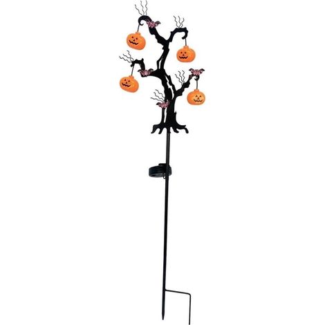 Lampe Halloween Chauve-Souris Fer LED IP55 pour déco Jardin Lumière LED Halloween en Fer, Capteur Crépusculaire, Étanche IP55, Design Chauve-Souris et Citrouille 72cm