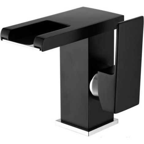 LED Cascade Faucet Bathroom Sink Faucet (Black), Modern Elegant Design Golden Brass Sink Mixer Tap, Hot and Cold Water Available, 3 Color Changes (1/5)