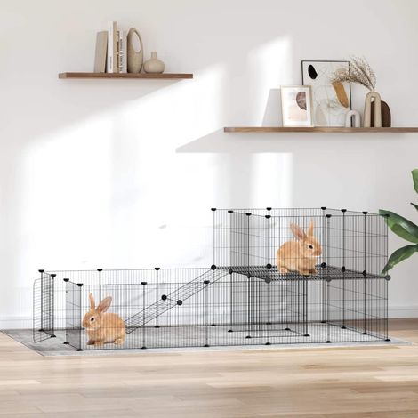 vidaXL 36-Panel Pet Cage with Door Black 175x105x70 cm Steel (1/5)