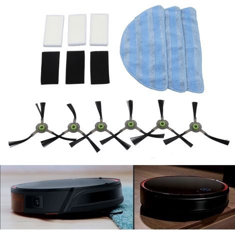 Jeu de pièces de rechange pour robot aspirateur Lefant (M200, M201, M501, M520, T700) : 3 chiffons, 6 brosses latérales, 3 filtres HEPA en fibre durable (1/5)