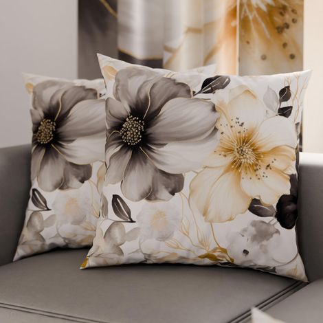 Lot de 2 Taies d'Oreillers 60x60 cm 100% Microfibre Hypoallergénique, Housse Oreiller Rectangulaire Motif Floral Noir Blanc, Paquet de 2 (1/3)