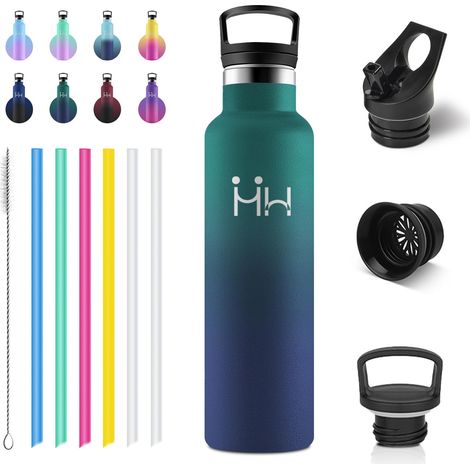 Gourde Isotherme 750ml, Gourde Inox avec Paille, Bouteille Isotherme en Acier Inoxydable, Bouteille d'eau sans BPA, Gourde Reutilisable pour l'École, Bureau, Extérieur, Camping, Yoga, Alpinisme (1/5)