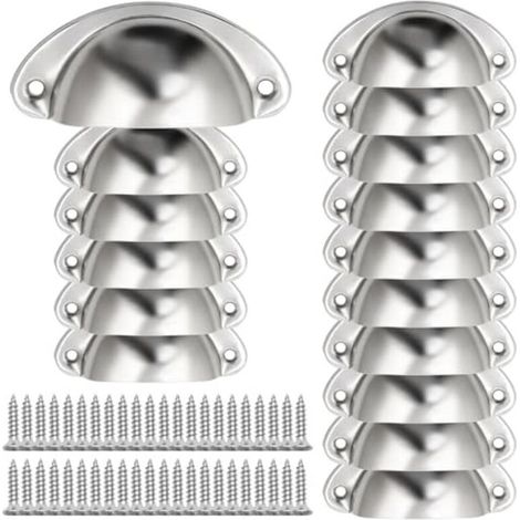 16 vintage metal shell-shaped handles, shell drawer pulls with screws, shell furniture handles for cabinets, drawers, and dressers