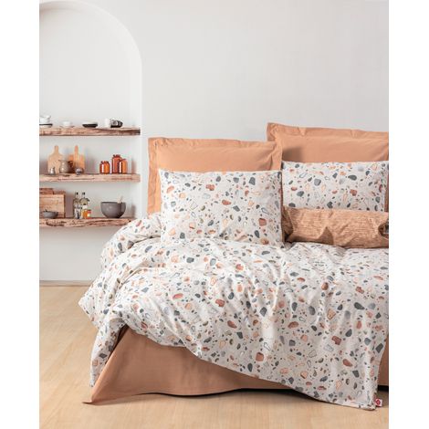 Parure de lit - 1 housse de couette 220 x 240 cm + 2 taies d'oreiller 60 x 60 cm - 100 % coton renforcé - Caramel