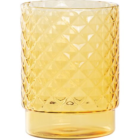 Isolano Set 4 Tumbler Impilabili in Vetro Borosilicato Soffiato a Mano con Decoro Effetto Diamantato Colore Giallo Oro per Tavola e Piano Bar