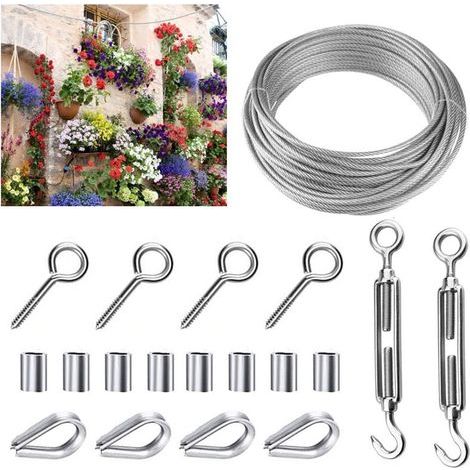 Ineasicer 15 m Edelstahl-Drahtseil-Set 304, 2 mm dick, hochbelastbar, rostfrei, robustes Drahtseil für Zeltleinen, Wäscheleinen, Außenleuchter (1/4)