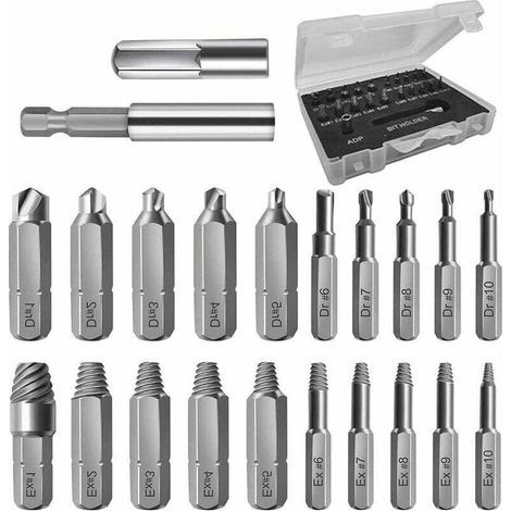 Set di 22 estrattori per viti danneggiate, set di spelafili per bulloni HSS con portainserti magnetico e adattatore per bussola per viti rotte, spelafili per bulloni (1/4)
