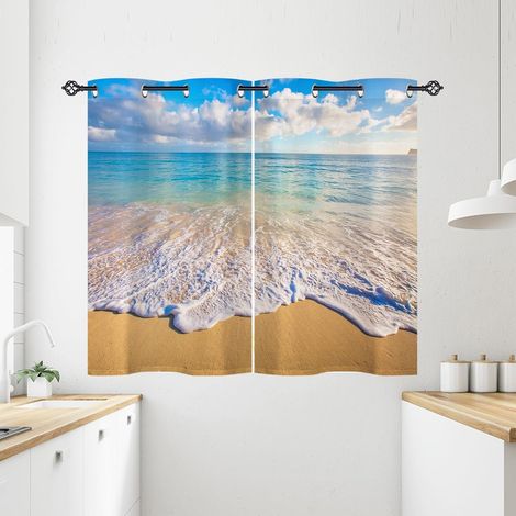 Rideau Occultant Tropical Hawaii Océan Plage Rideau Thermique Isolant Tenture Opaque à Oeillets Draperies Intérieurs pour Maison Chambre Salon 2 Panneaux L 60 x H 90 cm - 60L X 90H cm (2 Panneaux) (1/5)