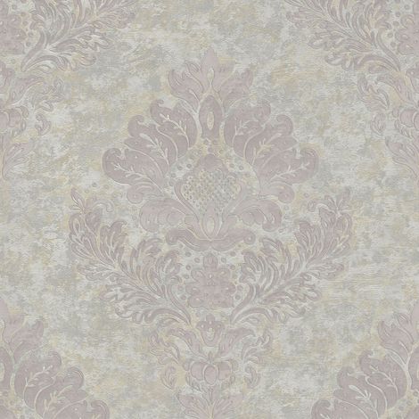 Barock Tapete Profhome 379014 Vliestapete leicht strukturiert mit Ornamenten matt weiß rosa grau 5,33 m2