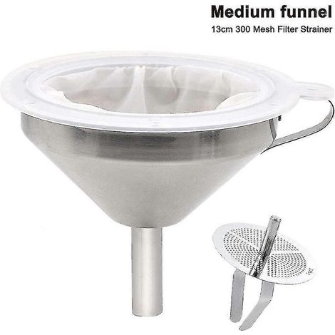 Entonnoir en acier inoxydable, entonnoir de cuisine de 12,7 cm (5 pouces) en acier inoxydable 304 avec filtre en acier inoxydable et passoire alimentaire de 300 mailles pour le transfert (1/5)