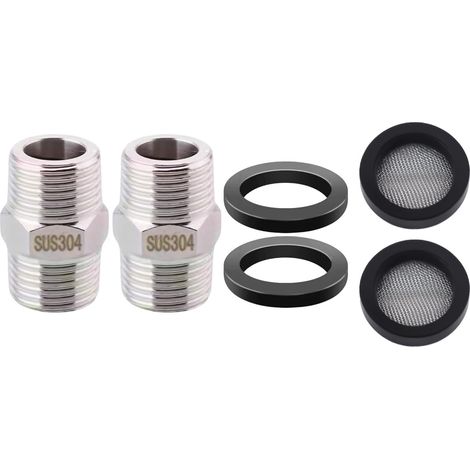 Adaptateur de Douche en Acier Inoxydable SUS304, Double Mamelon 1/2", avec Filtre et Joint, 3,5 cm (1/5)