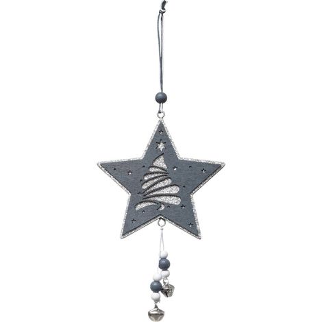 Hölzerne Weihnachtsbaum Stern Tanne Cloche Grau - Silber-grauer stern