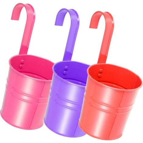 ZOLGINAH Lot de 3 pots de fleurs suspendus en métal en fer pour balcon, jardin, terrasse, jardin, clôture, pot de fleurs avec crochet amovible Couleur aléatoire (1/5)