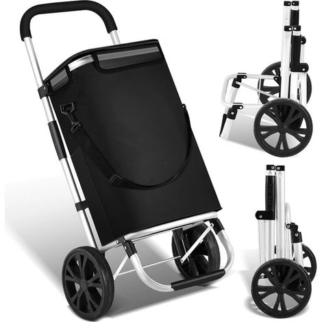 Chariot de Courses 2 en 1 - Cadre pliable en alliage d'aluminium - Sac Imperméable Amovible- Chariot à roulettes Montant Escalier