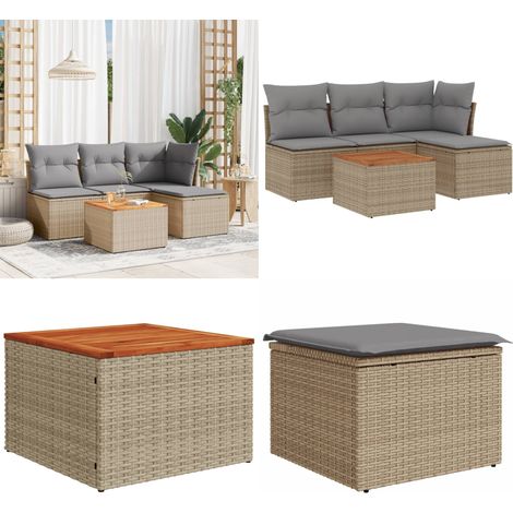 5-tlg. Garten-Sofagarnitur mit Kissen Beige Poly Rattan - Gartenmöbel - Esszimmergarnituren - Outdoor Möbel - Lounge Set - Rattan Gartenmöbel - Home & Living (1/5)