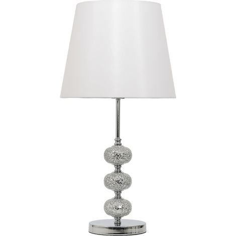 Sobremesa cromo tres bolas mosaico espejo pantalla lona blanca 1xE27 (1/3)