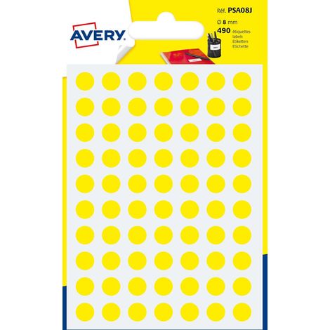 Avery PSA08J etiqueta autoadhesiva Círculo Permanente Amarillo 420 pieza(s)