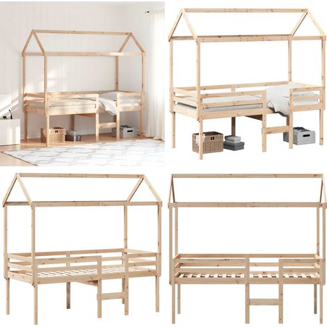 Hochbett mit Dach 90x200 cm Massivholz Kiefer - Kinderbett - Hochbett - Holzbett - Kiefernholzbett - Jugendzimmer - Home & Living