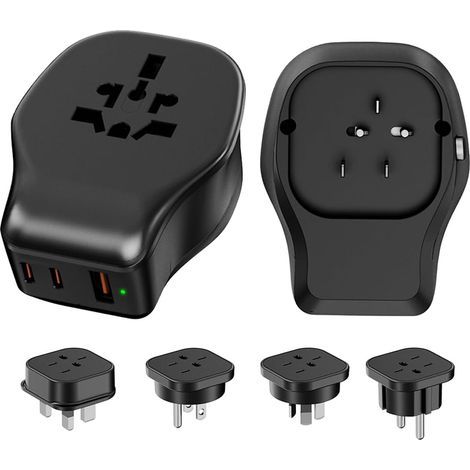 Kit d'adaptateur de Prise Universelle avec Prise Amovible, Prise d'alimentation Mondiale avec 2xUSB-C + 1xUSB-A et 4 Prises AC pour US/CA/AU/UK/EU/Chine Adaptateur de Voyage (1/5)