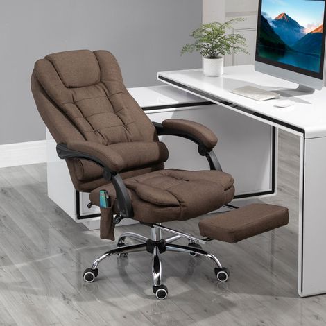 Silla ejecutiva de oficina con función de masaje, calefacción, altura regulable, respaldo reclinable, reposapiés y cojín lumbar.