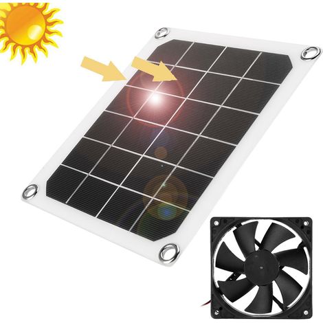 Ventilateur alimenté par panneau solaire Mini ventilateur 10 W 5 V ventilateur d'extraction solaire actionné par la lumière du soleil/résistance à l'eau IP65/pour chien poulet maison serre RV toit (1/4)