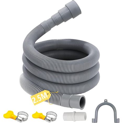 Tuyau Vidange Lave Vaisselle, 1M/1.5M/2M/3M/4M/5M/6M Rallonge de Tuyau de Vidange, avec Tort Forme U et Colliers de Serrage, pour Lave Vaisselle(2.5M) (1/5)