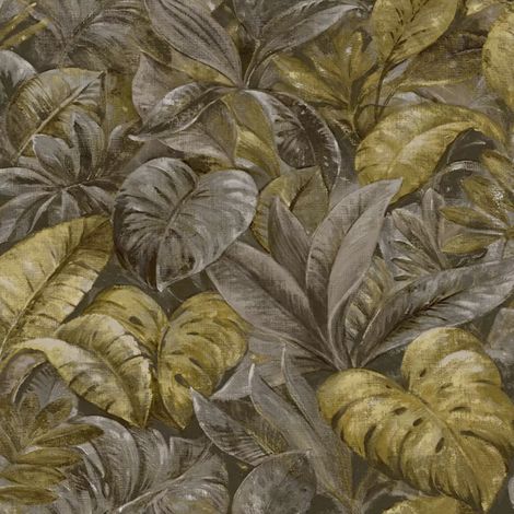 Yellow Tropical Jungle Wallpaper Leaves Artistic Canvas Finish Paste The Wall (1/2)