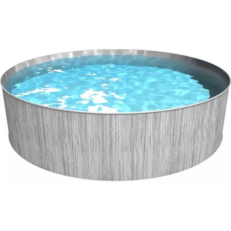 Piscine à paroi en Acier Ø 350 x 90 cm Piscine Ronde Aspect Bois Gris foncé et Film intérieur Gris pour jusqu'à 7 800 l d'eau avec système de Filtration à (1/5)