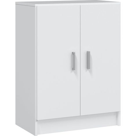 Armadio multiuso 2 ante Pan, Mobile ausiliario basso, Porta scarpe a 1 ripiano, Armadietto multifunzione, 59x37h80 cm, Bianco (1/5)