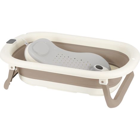 Vaschetta per bagnetto pieghevole, vaschetta per bambini con piedini, con seggiolino per bagnetto, 43x71x18,5 cm, colore cachi (1/5)