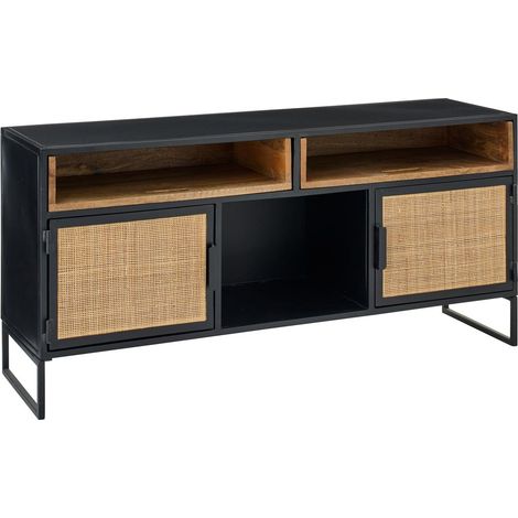 Meuble TV 2 Portes "Rickey" 122cm Noir & Naturel (1/5)