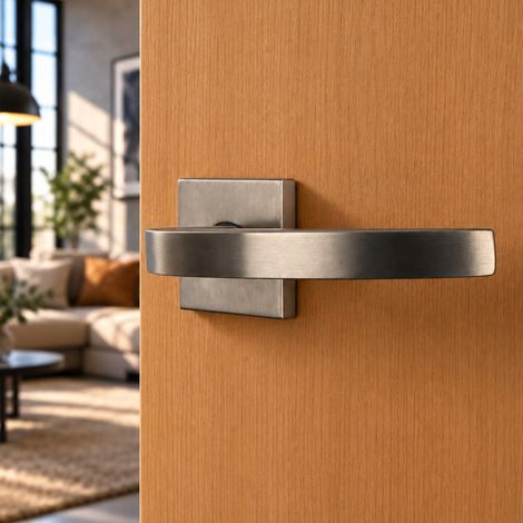 Ouvre&Déco - 2 poignées de porte ORION sur rosaces en inox 304 AISI mat – Sans trou bec-de-cane – Ressort de rappel VARIOSTAR (1/5)