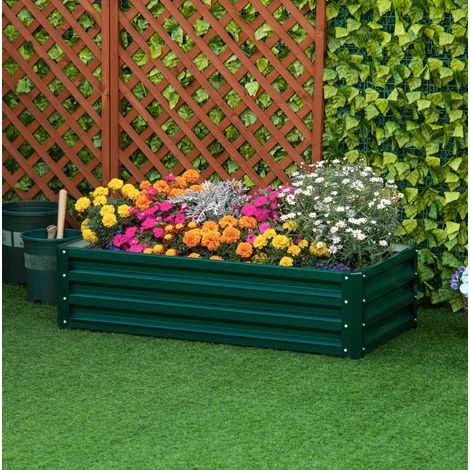 Bac potager 120x60x30,5 cm vert en acier galvanisé avec fond ouvert et drainage optimal (1/5)