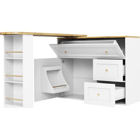 ELVMI Tavolo Alto con 2 Cassetti a Ribalta e Vani Contenitore, Piano Girevole 360 per Cucina 138-204x39x105 cm (1/4)