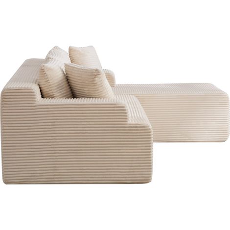 Canapé modulaire beige en tissu chenille avec mousse haute élasticité 30D, chaise longue intégrée (1/5)
