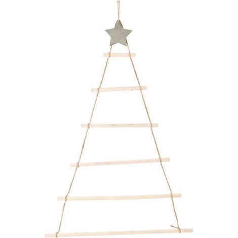 Ornements suspendus en bois avec étoile et corde, décoration pour arbre de nol mural (1/5)