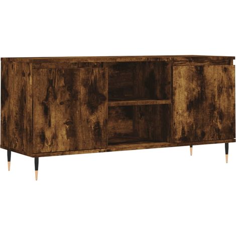 Mueble TV multimedia estantería para televisión buffet para televisión comedor salón dormitorio roble ahumado 104 x 35 x 50 cm madera contrachapada marrón 020027314 (1/5)