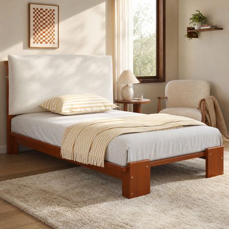 Lit simple enfant 90x200 cm en bois marron, stable pour chambre, sans matelas FloraGrace (1/5)