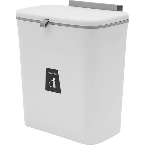 HAUTOUR Poubelle de Cuisine à Suspendre, 9 L, Pour Porte, Placards, Évier, Maison, Bureau, Efficace, 23,7 x 13 x 29,5 cm, Blanche (1/5)